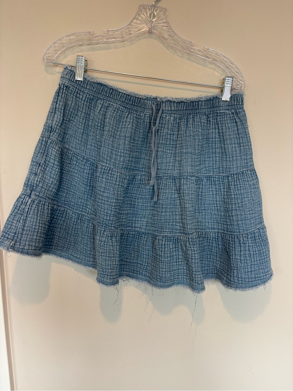aerie Blue Tiered Gauze Skater Mini Skirt